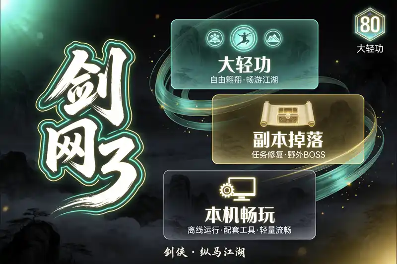 剑网3网游单机版第3版80级大轻功修复任务副本掉落野外BOSS
