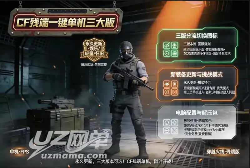 《CF残端》三大版本一键单机珍藏版：娱乐版/轻量版/怀旧版随心选，新装备永久更新