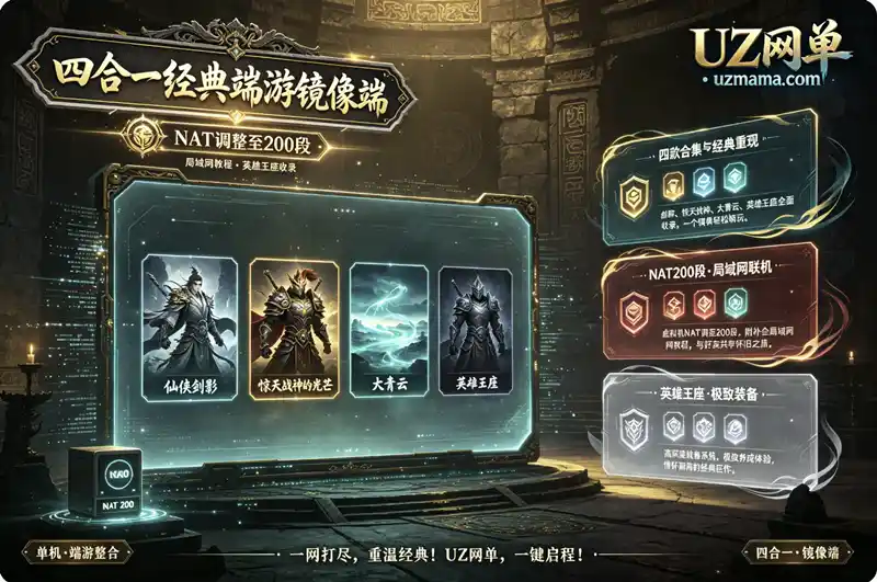 《剑踪+惊天战神+大青云+英雄王座》一体镜像端：四款经典端游整合，虚拟机NAT一键部署